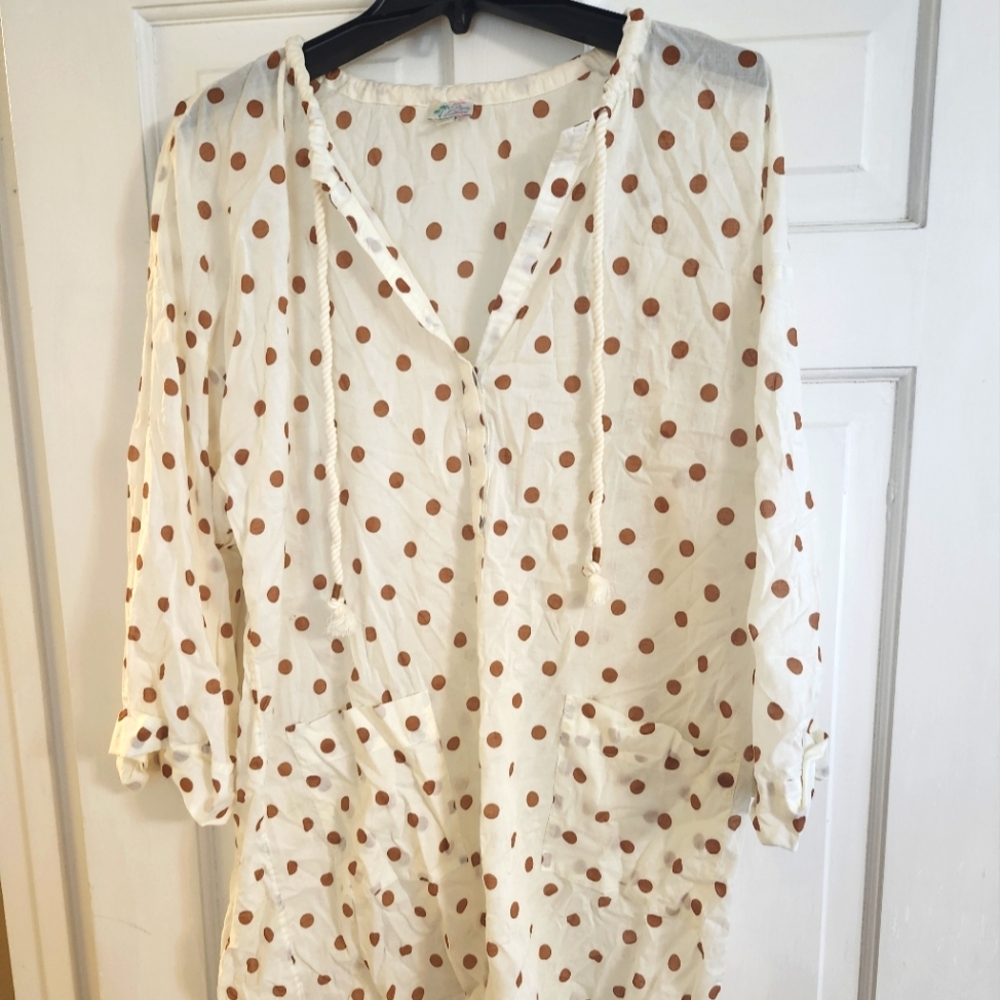 J. Crew Cream and Brown Polka Dot Fabric